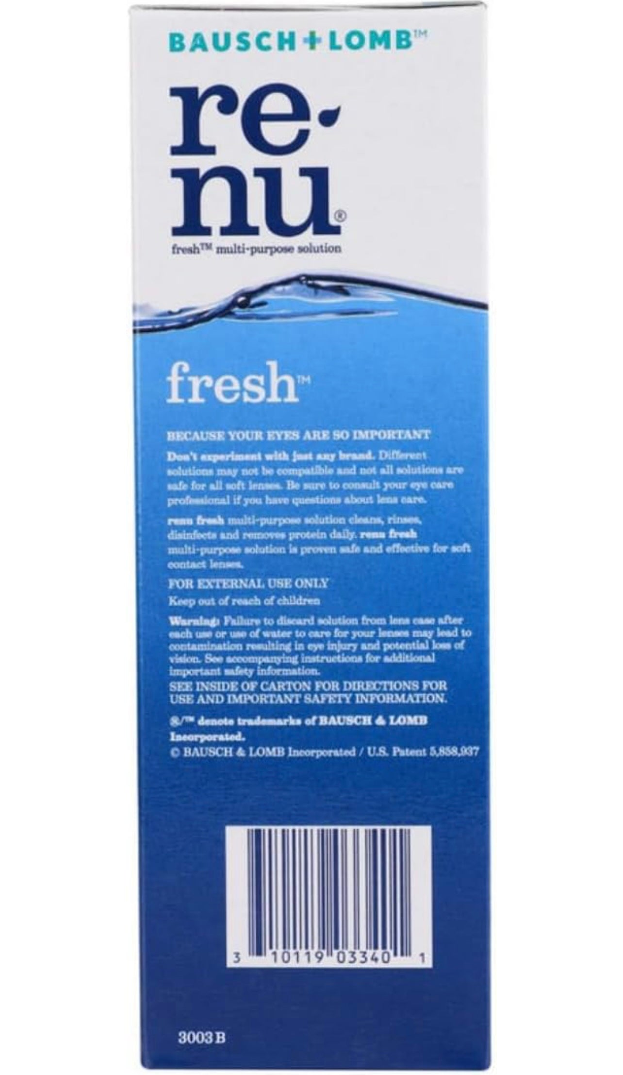 Bausch & Lomb Renu Fresh Contact Lens Solution 120ml