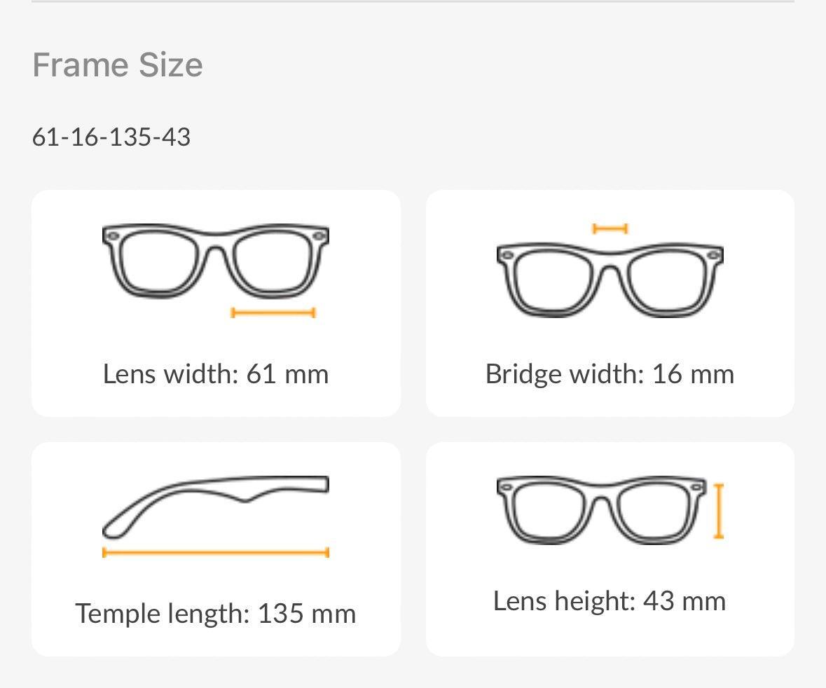 Rayban frame size image